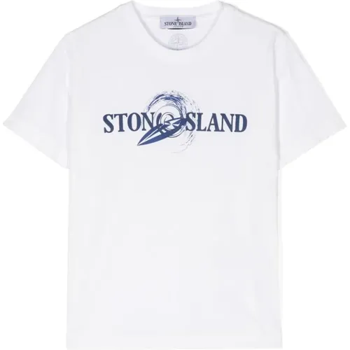 Weißes Logo-Print Baumwoll-T-Shirt - Stone Island - Modalova