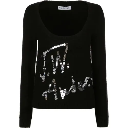 Sequin Logo Wool Sweater , female, Sizes: L, S, XS, M - JW Anderson - Modalova