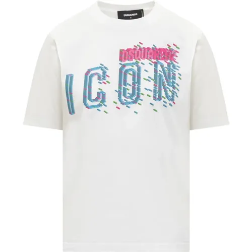 Short-sleeved Crewneck T-shirt with Icon Pixeled Print , female, Sizes: M, S - Dsquared2 - Modalova