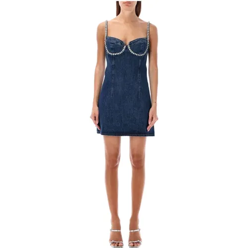 Denim Mini Dress with Diamanté Embellishments , female, Sizes: XS - Self Portrait - Modalova