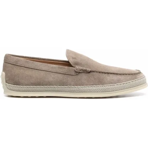 Grey Suede Slip-On Loafers , male, Sizes: 7 UK, 9 UK - TOD'S - Modalova