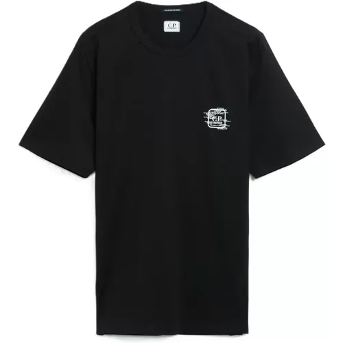 Retro Skizziertes Grafik T-Shirt Schwarz , Herren, Größe: S - C.P. Company - Modalova