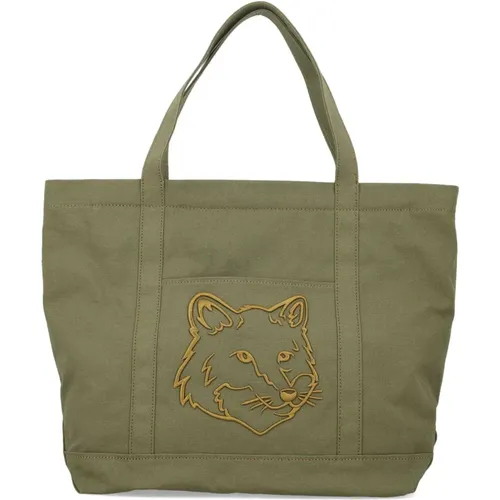 Canvas Tote Bag Fox , male, Sizes: ONE SIZE - Maison Kitsuné - Modalova