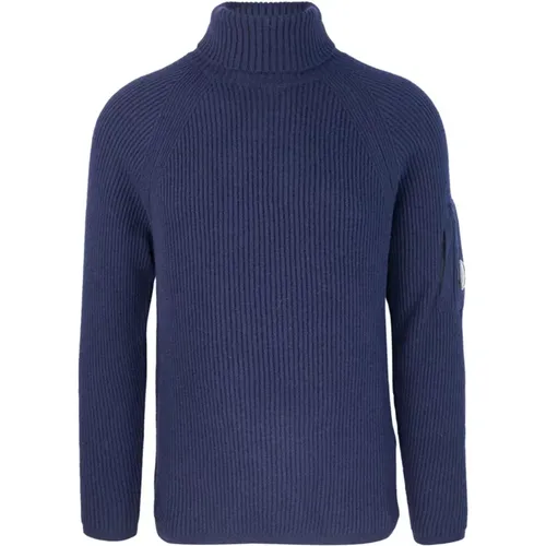 Blauer Wollpullover Logoaermel - C.P. Company - Modalova