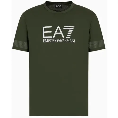 Essential T-shirt with Striped Sleeves , male, Sizes: M, L - Emporio Armani EA7 - Modalova