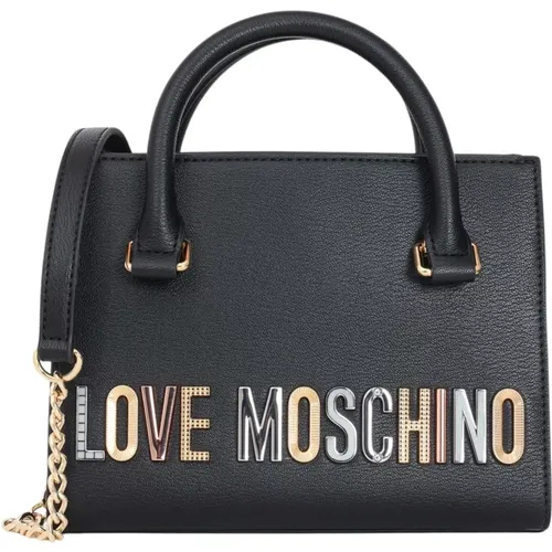 Schwarze Tasche mit Kettenriemen und auffälligem Liebeslogo , Damen, Größe: ONE Size - Love Moschino - Modalova