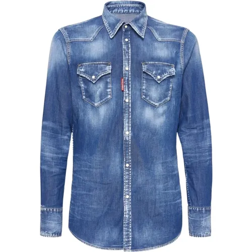 Stonewashed Denim Shirt , male, Sizes: M - Dsquared2 - Modalova