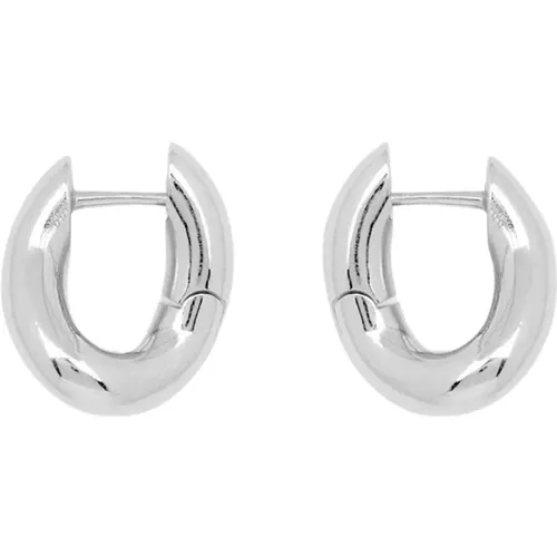 Silver Brass Hoop Earrings Engraved Logo , female, Sizes: ONE SIZE - Balenciaga - Modalova
