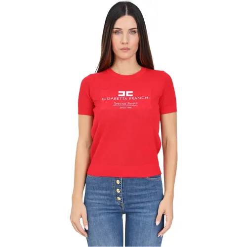 Rotes T-Shirt mit Logo , Damen, Größe: M - Elisabetta Franchi - Modalova