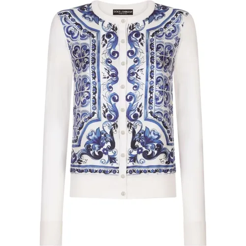 Blue Silk Majolica Cardigan Sweater , female, Sizes: S, M, XS - Dolce & Gabbana - Modalova
