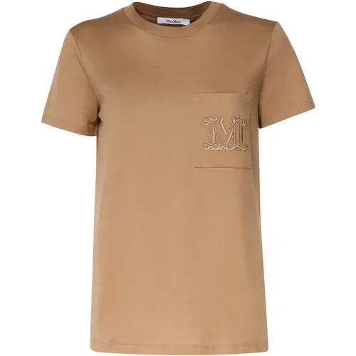 Camel Cotton T-shirt Round Collar Short Sleeves , female, Sizes: M - Max Mara - Modalova