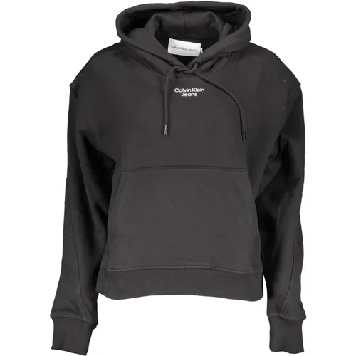 Schwarzer Hoodie mit Logo-Applikation , Damen, Größe: M - Calvin Klein - Modalova