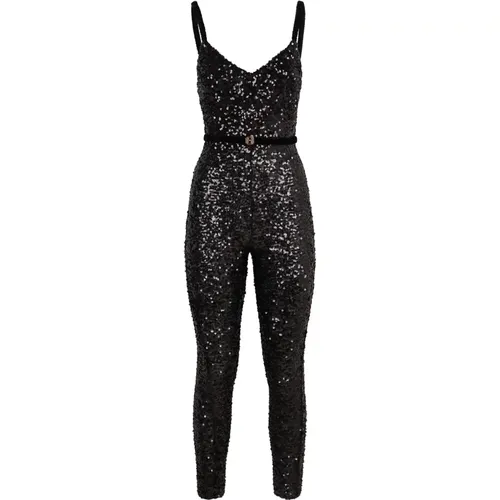 Pailletten-Jumpsuit mit Samtgürtel , Damen, Größe: S - Elisabetta Franchi - Modalova