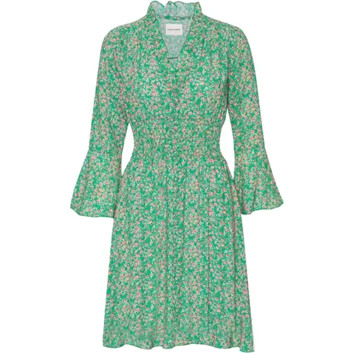 Grünes Blumen Kurzes Kleid Smock Taille , Damen, Größe: XS - American Dreams - Modalova