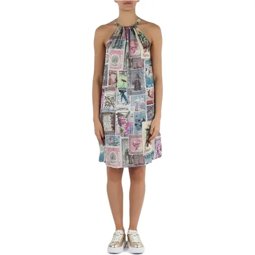 Kurzes Satin-Viskose-Kleid mit All-Over-Print , Damen, Größe: L - Replay - Modalova