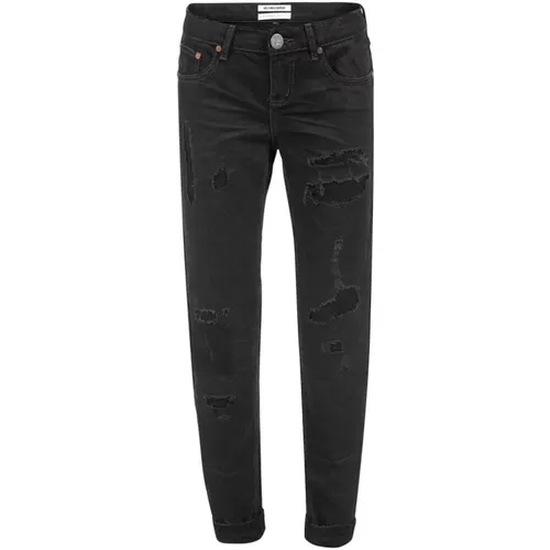 Schwarze Distressed Relaxed Fit Rolled Hem Jeans - One Teaspoon - Modalova