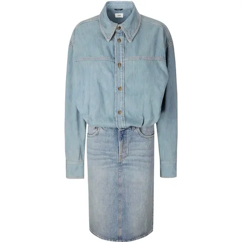 Denim Midi Kleid mit Kragen , Damen, Größe: S - Haikure - Modalova