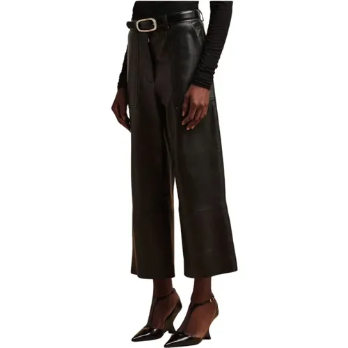 Leather Straight Leg Crop Trousers , female, Sizes: XS, M - Liviana Conti - Modalova