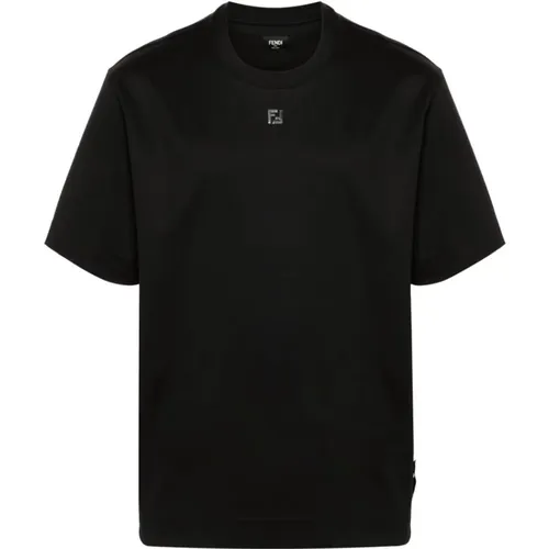 Schwarzes Jersey Crew Neck Logo T-Shirt , Herren, Größe: L - Fendi - Modalova