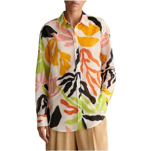 REL Palm Print COT Silk Shirt , female, Sizes: M - Gant - Modalova