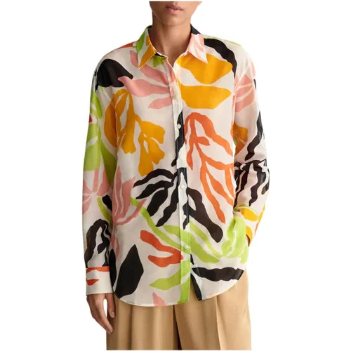 REL Palm Print COT Silk Shirt , female, Sizes: S, M - Gant - Modalova