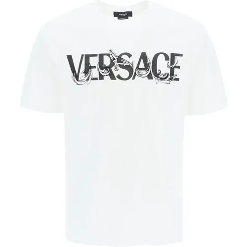Logo Print Baumwoll T-Shirt , Herren, Größe: S - Versace - Modalova