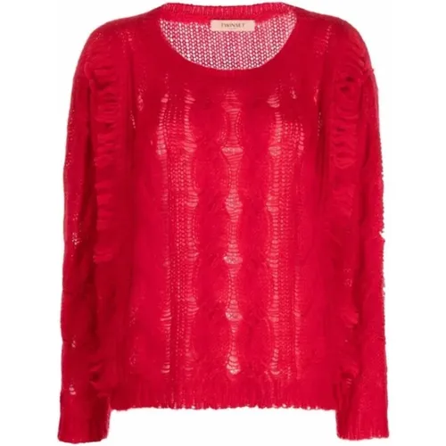 Roter Pullover mit Fransigen Details , Damen, Größe: S - Twinset - Modalova