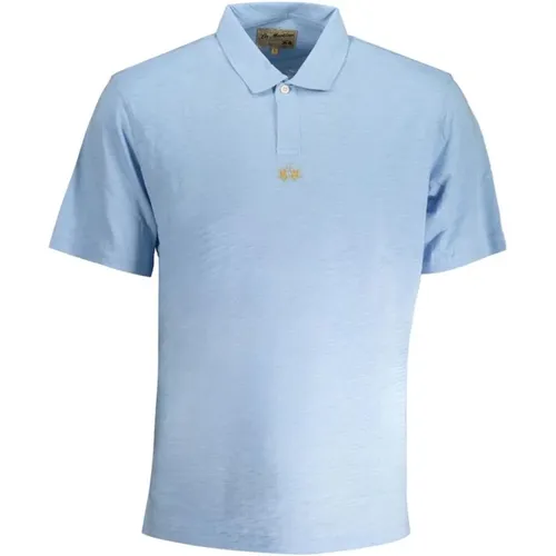 Blaues Baumwoll-Poloshirt mit Stickerei , Herren, Größe: S - LA MARTINA - Modalova