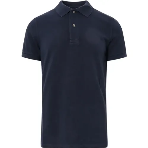 Baumwoll Polo Shirt mit Logo Stickerei,Blaues Poloshirt mit Besticktem Logo - Tom Ford - Modalova