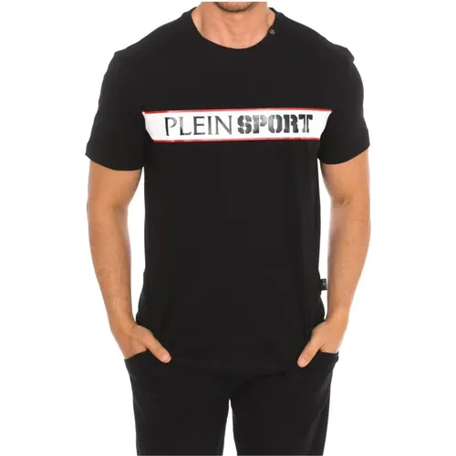 T-Shirt mit kurzen Ärmeln und Markendruck , Herren, Größe: XL - Plein Sport - Modalova