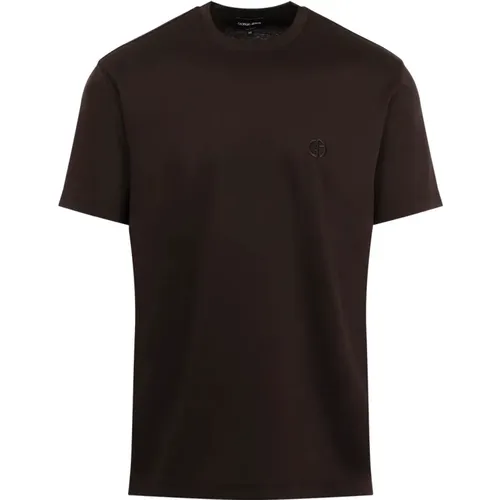 Braunes Baumwoll-T-Shirt Rundhals , Herren, Größe: L - Giorgio Armani - Modalova