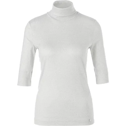 Ribbed Metallic Silver T-Shirt Women , female, Sizes: L, XL - Marc Cain - Modalova