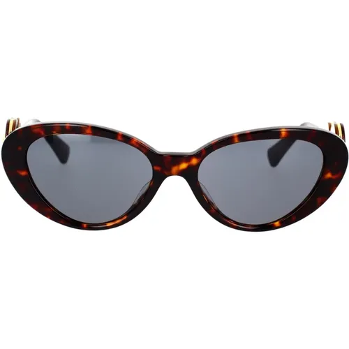 Cat-Eye Sunglasses with Dark Grey Lens and Havana Frame , unisex, Sizes: 54 MM - Versace - Modalova