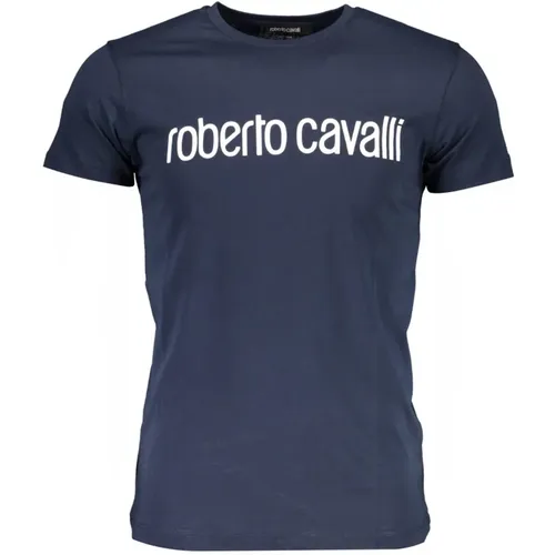 Luxuriöses Bedrucktes T-Shirt in Blau , Herren, Größe: 2XL - Roberto Cavalli - Modalova