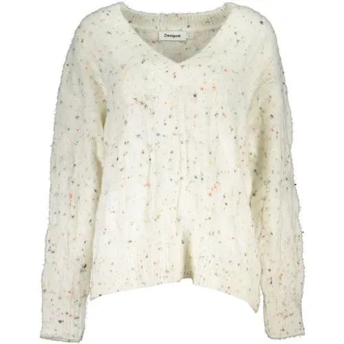 Chic V-Neck Sweater with Contrast Detail , female, Sizes: M, S, L, XL - Desigual - Modalova