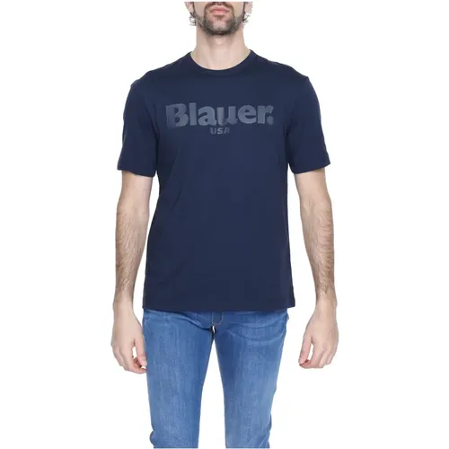 Herren T-Shirt Frühling/Sommer Kollektion 100% Baumwolle , Herren, Größe: XL - Blauer - Modalova