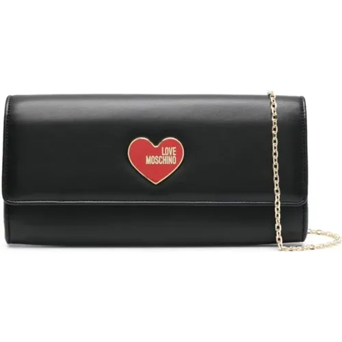 Schwarze Tasche mit Herz und Kettenschulterriemen , Damen, Größe: ONE Size - Love Moschino - Modalova