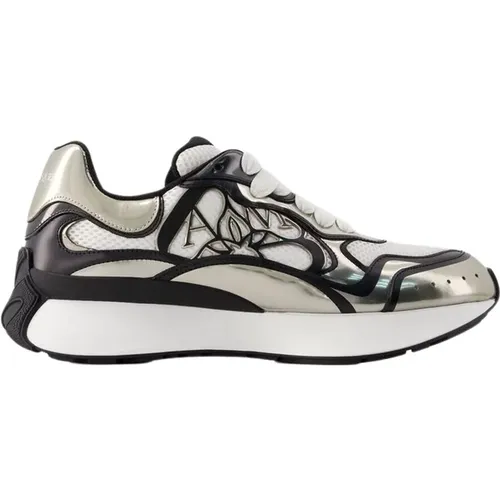 Beige/Black Canvas Sneakers - Sprint Runner , male, Sizes: 8 UK, 10 UK, 7 UK - alexander mcqueen - Modalova