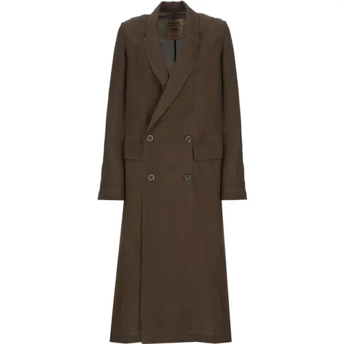 Brauner Zweireihiger Mantel mit Reverskragen - UMA Wang - Modalova