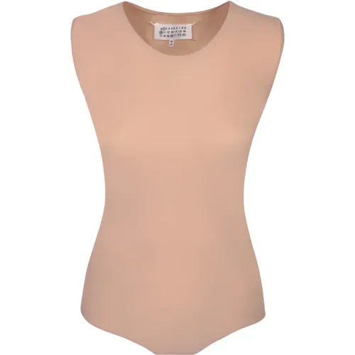 Elegant Sleeveless Bodysuit with Iconic Logo , female, Sizes: XS, 2XS, S - Maison Margiela - Modalova