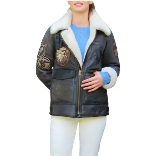 Tanned Leather Blouson with Faux Fur Lining , female, Sizes: XS, S - aeronautica militare - Modalova