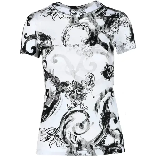 Baumwoll-T-Shirt mit Stilvollem Design , Damen, Größe: S - Versace Jeans Couture - Modalova