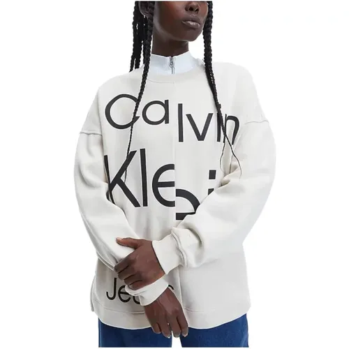 Gewagter unterbrochener Logo-Sweatshirt , Damen, Größe: S - Calvin Klein - Modalova
