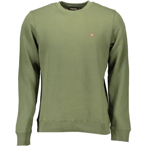 Grüner Langarm Bestickter Logo-Sweatshirt , Herren, Größe: 2XL - Napapijri - Modalova