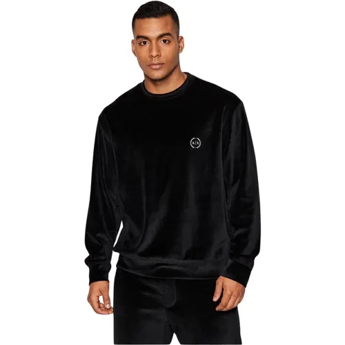 Velour Straight Sweatshirt - Noir , male, Sizes: XL, XS - Armani Exchange - Modalova