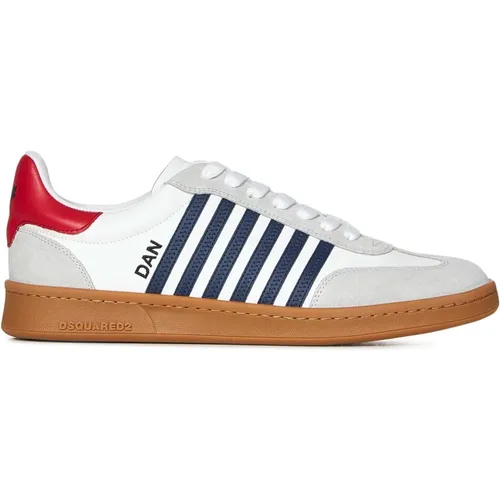 Weiße Leder Boxer Sneakers Blaue Details , Herren, Größe: 40 EU - Dsquared2 - Modalova