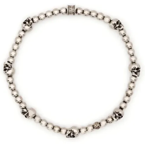Silver Skull Beaded Bracelet for Men , male, Sizes: ONE SIZE - alexander mcqueen - Modalova