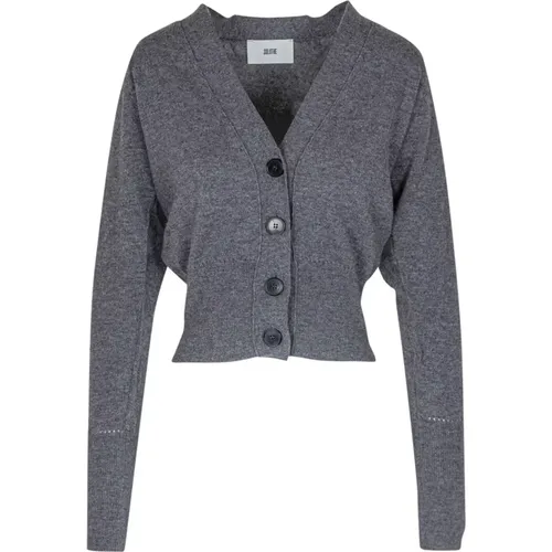 V-neck Wool Cardigan with Ribbed Cuffs , female, Sizes: M, L, S - Solotre - Modalova