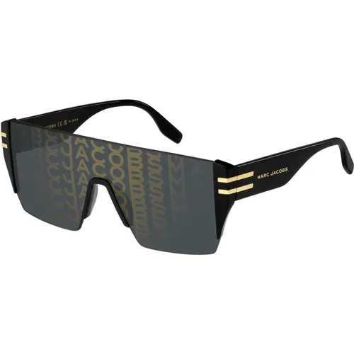 Schwarze/Graue Sonnenbrille mit Gold-Logo - Marc Jacobs - Modalova