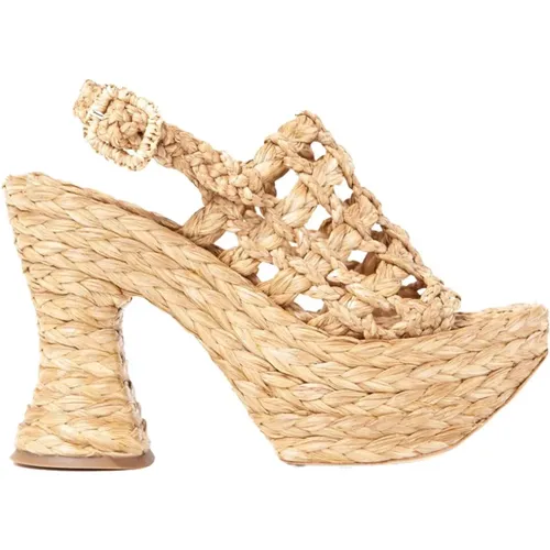 Natürliche Raffia High Heel Sandale , Damen, Größe: 40 EU - Paloma Barceló - Modalova